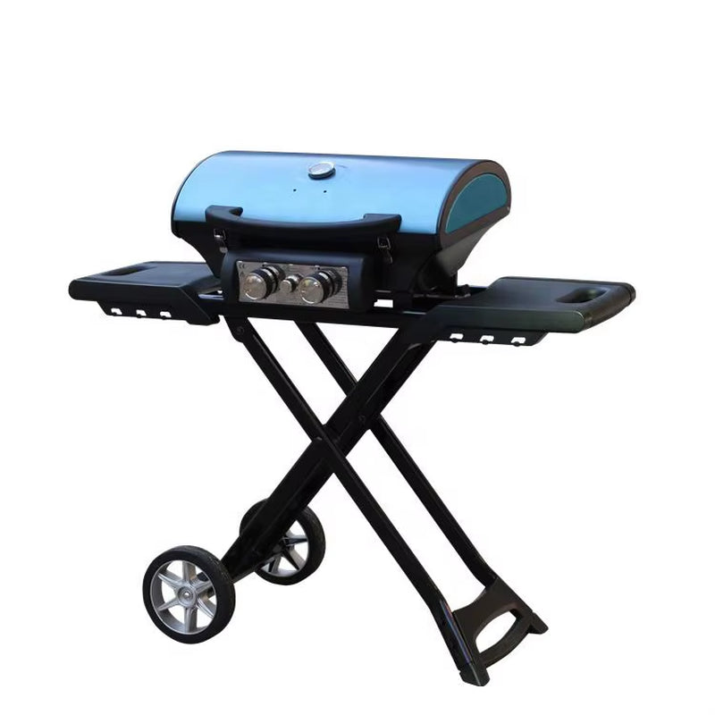 BBQ Gas Grill Folding Cart for Easy Transport Portable Propane Grill with Versatile Side Shelf for Outdoor Patio