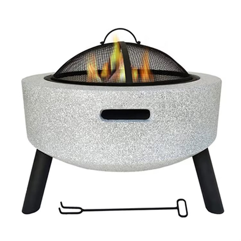 3 in 1 Marble Outdoor Fire Bowl Concrete round Wood Burning Fire Pit with Barbecue Grill Grate
