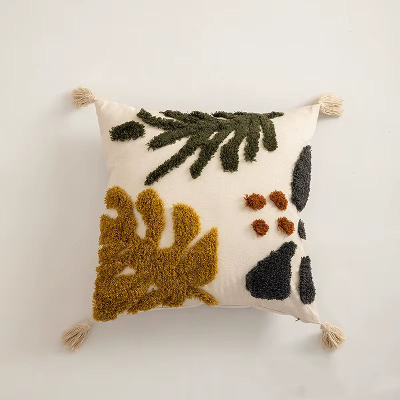 Boho Modern Europe Decor Designer Throw Pillowcase with Tassel Tufted Embroidery Wave Pillow Cushion Cover