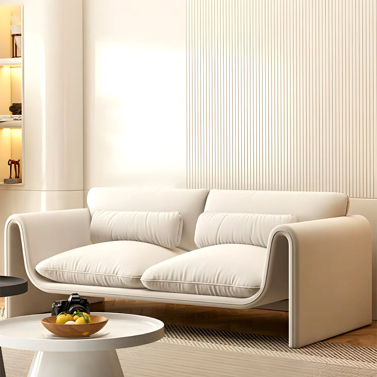 Contemporary Nordic Fabric Two-Seater Sofa in Cream with Wind Design for Small Spaces and Creative Environments