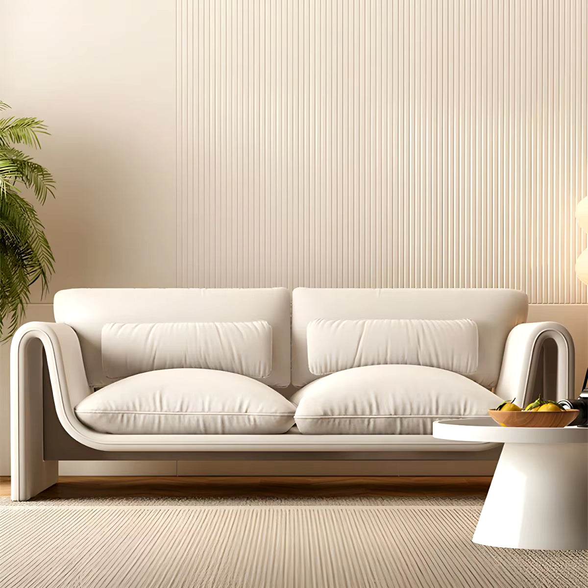 Contemporary Nordic Fabric Two-Seater Sofa in Cream with Wind Design for Small Spaces and Creative Environments