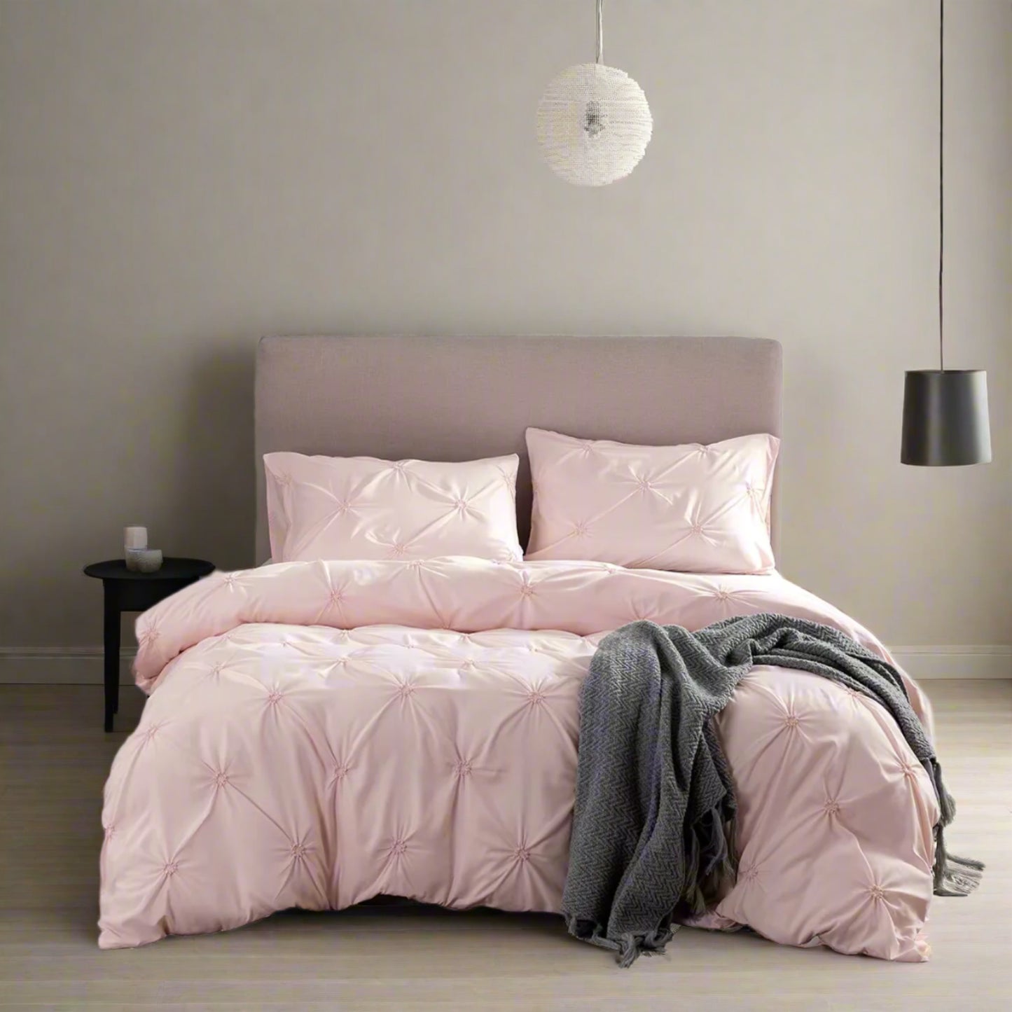 Bohemian Comfy Bedding Set 3Pcs Pinch Pleat Comforter Set All Season Pintuck Style Floral Embroidery Duvet Cover Set