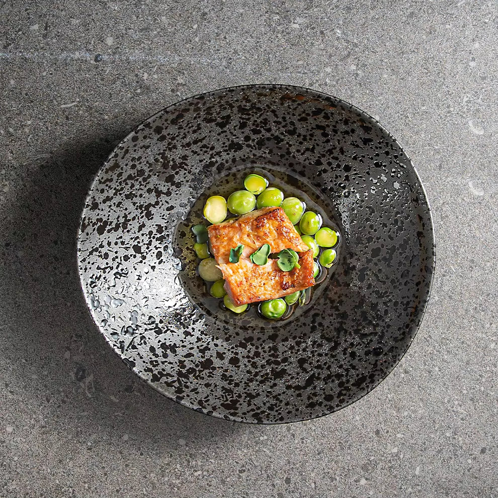 2025 Matte Black Porcelain Assiettes Dinnerware Japanese Speckle Plates Set Dishes for Restaurant Hotel Bowl Ceramic Tableware