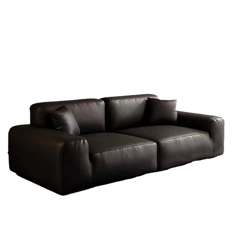 2024 Italian Luxury Leather Sofa Combination Modern Minimalist Black Cow Leather for Living Room Straight New Arrival