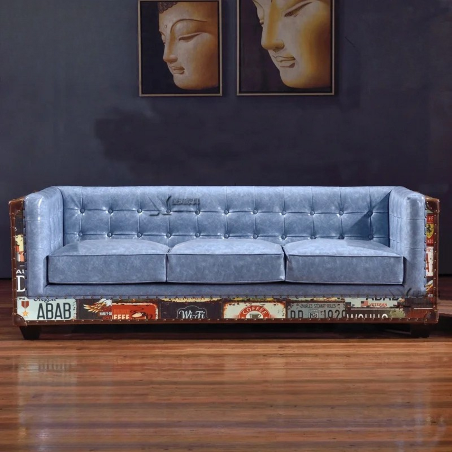 The Heritage Lounge | Vintage Chesterfield Sectional Sofa in Leather & Wood