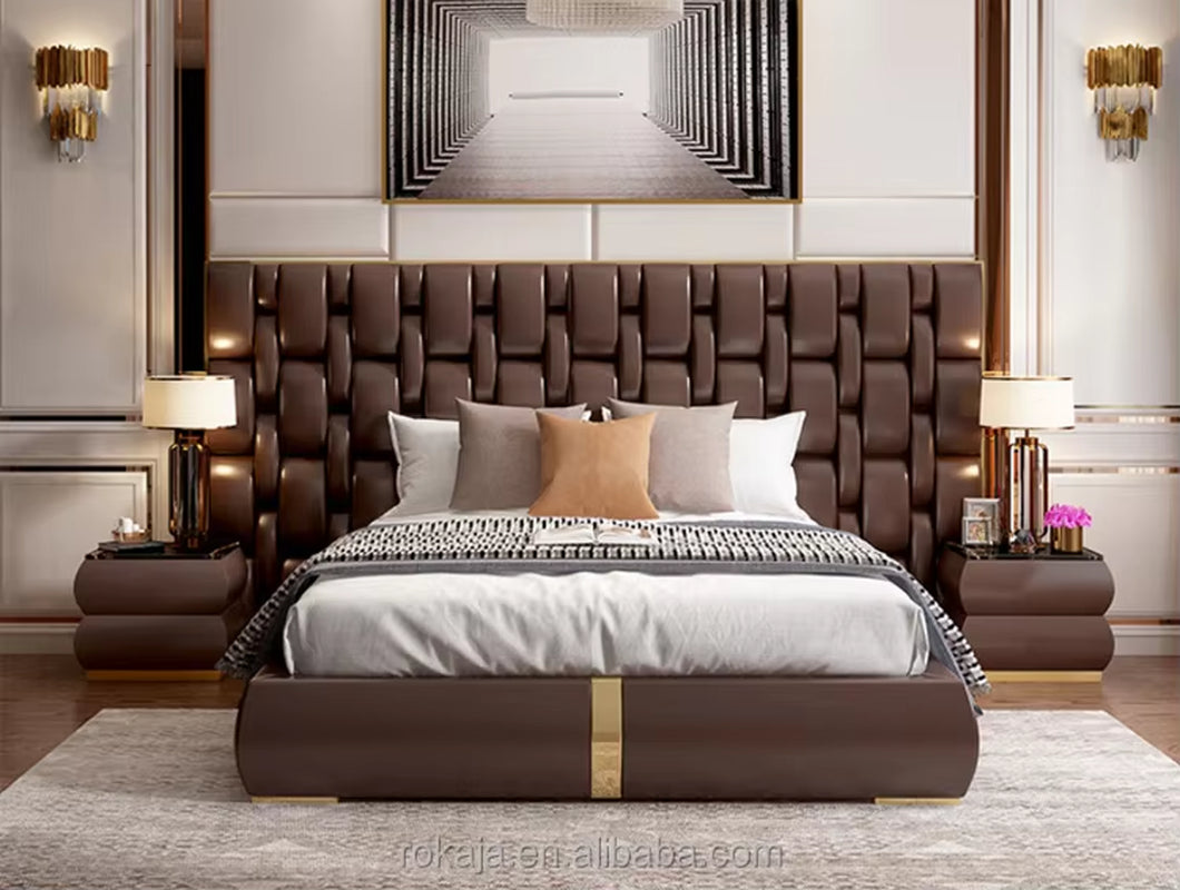 American Style Wide Bedhead Bed Bedroom Set Modern Luxury Leather New Design Beds Room Furniture High End King Bed