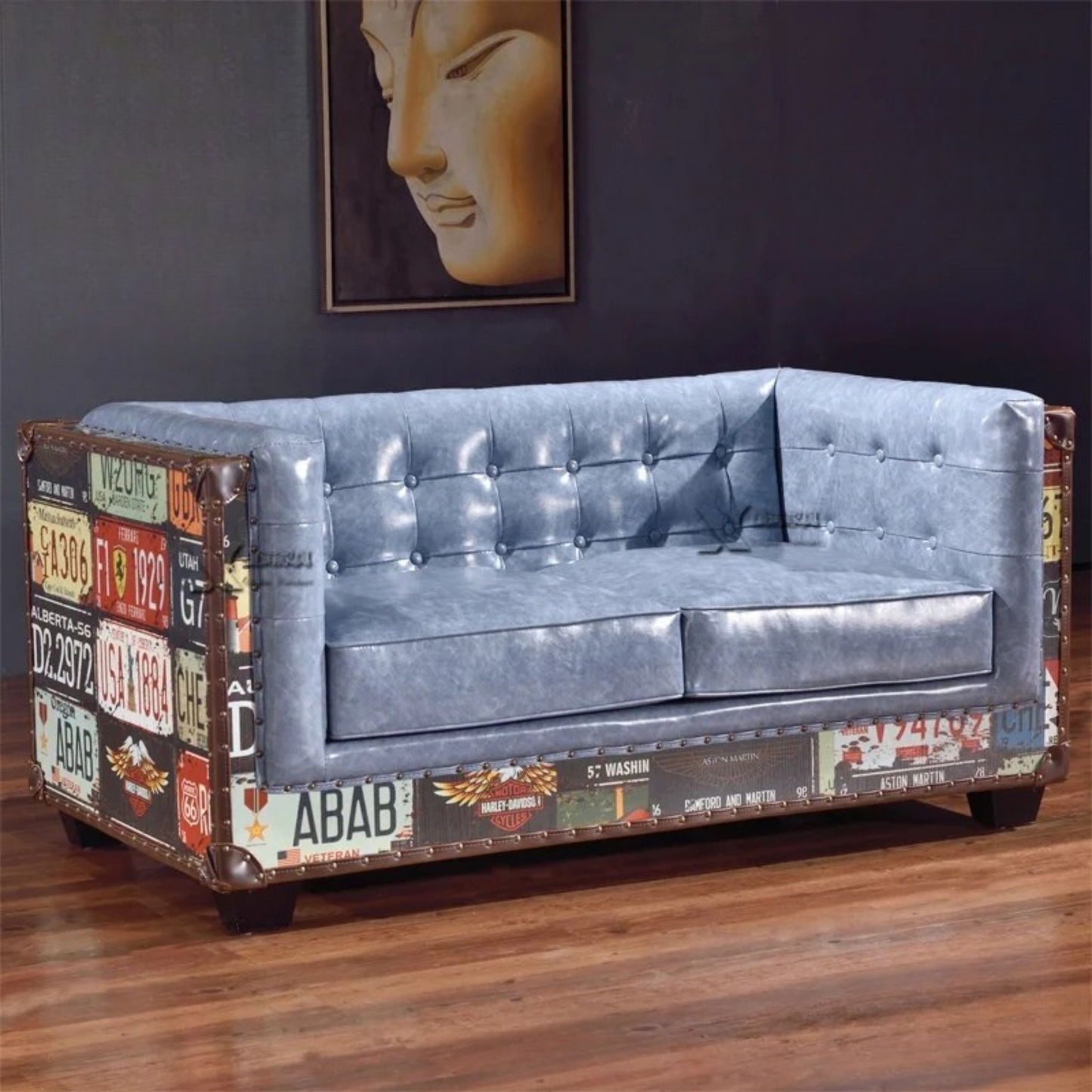 The Heritage Lounge | Vintage Chesterfield Sectional Sofa in Leather & Wood