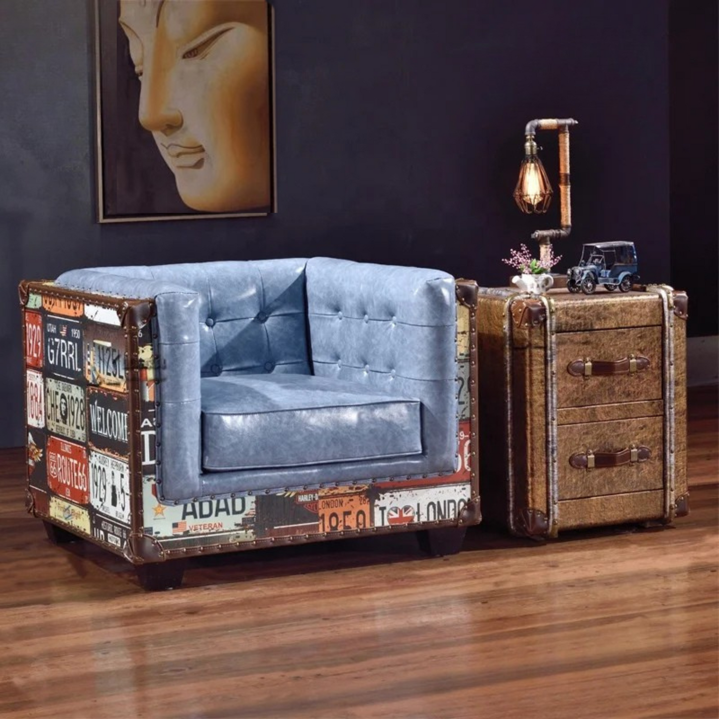 The Heritage Lounge | Vintage Chesterfield Sectional Sofa in Leather & Wood