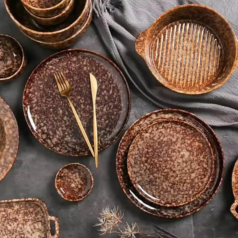 2023 Creative Japanese Style Ceramic Dishes & Plates Bowls Set Vintage Dish Steak Plate for Household Restaurant Porcelain