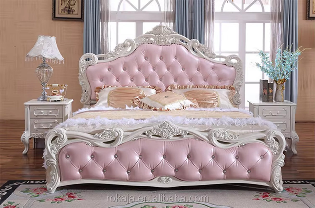 Antique European Style Luxury Bed European Traditional Style Bed Leather Carved Wood Sexy Bed Furniture