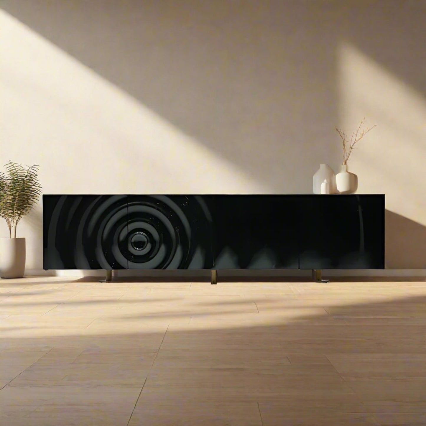High Luxury Custom Luxury Villa Italian Designer Art Furniture Solid Wood Carved Water Ripple Sideboard