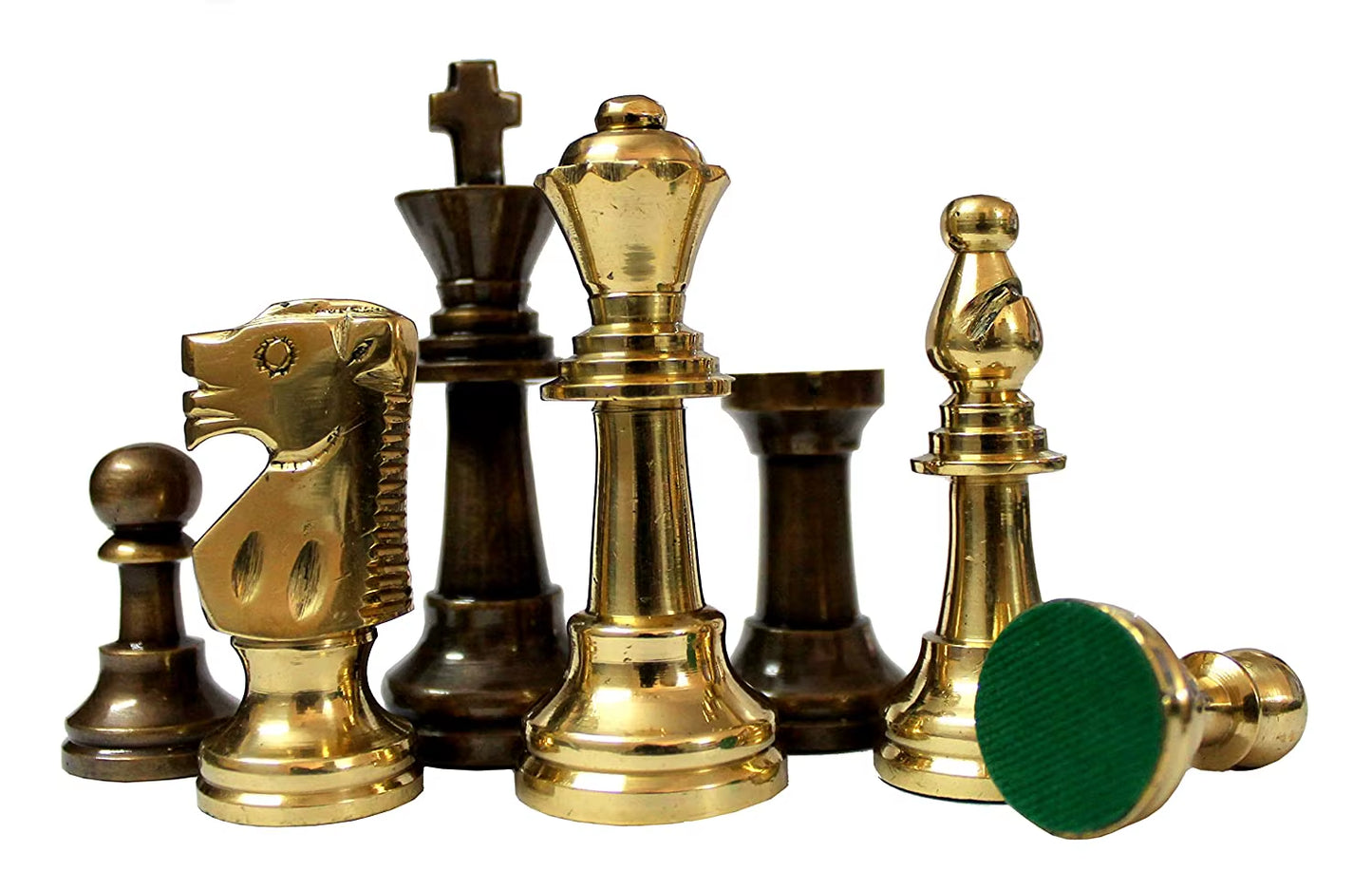 Chess Game Board Set - Made with Black Marble, Mother of Pearl & Brass Pieces (15" X 15")