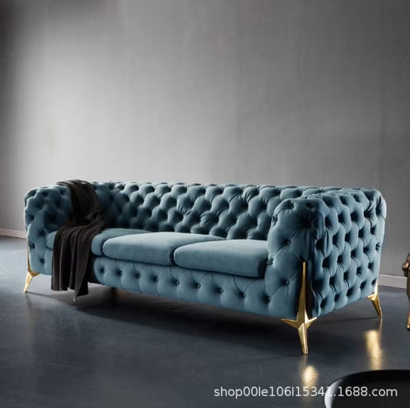 European Style Simple Design Bubble Sofa Set Living Room Button Sofa Velvet Sectional Sofa