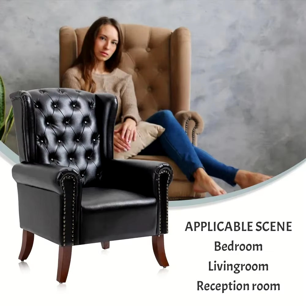 Contemporary PU Leather Accent Chair with Tufted Wingback Design for Living Room