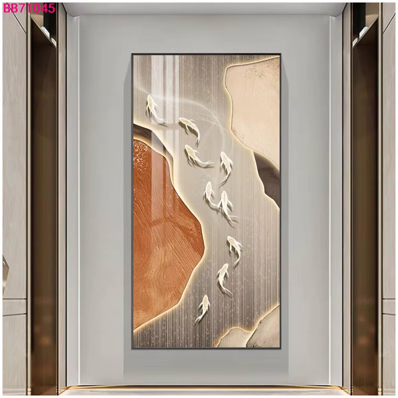 Abstract 3D Effect Crystal Porcelain Painting Wall Art Fish Picture Print for Home Decoration Tableau Mural Painting Art