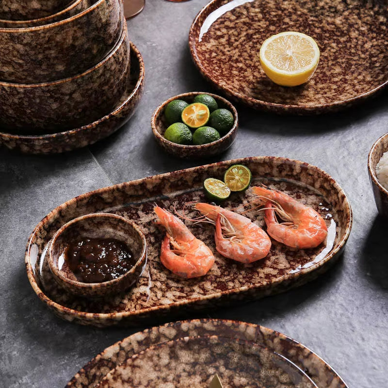2023 Creative Japanese Style Ceramic Dishes & Plates Bowls Set Vintage Dish Steak Plate for Household Restaurant Porcelain