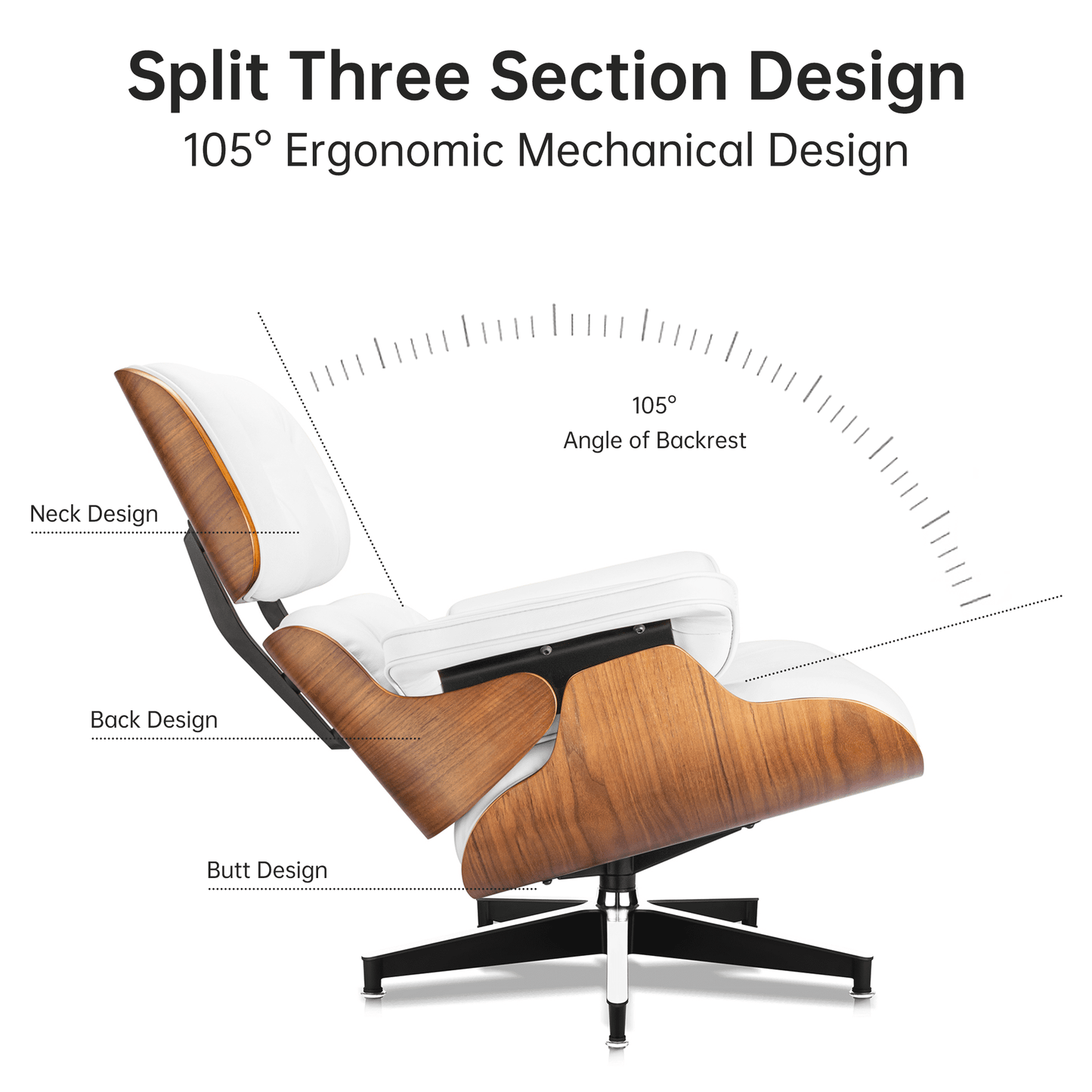 Mid Century Lounge Chair,Top Grain Leather Sofa for Living Room, Indoor Modern Lounge Chair and Ottoman Set, Chaise Lounge for Office, Study