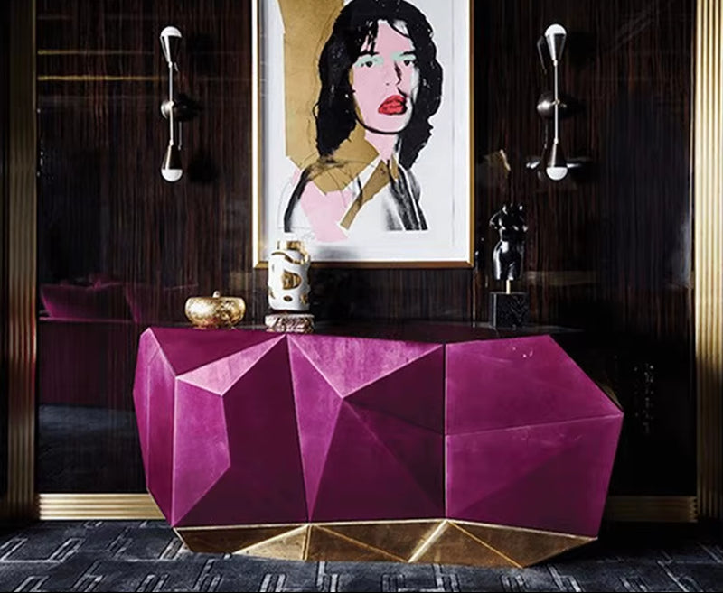 OEM Custom Diamond Pink Credenza Dining Room Furniture Sideboard Buffet Luxury Modern Design