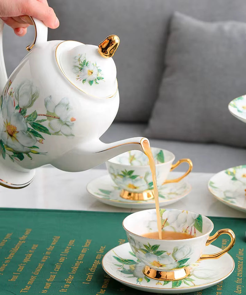 Bone Porcelain Coffee Set Coffee Cup Dish Spoon New Chinese Flower Tea Set