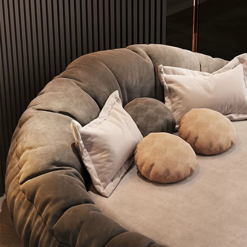 Frosted Technology Velvet Italian Villa Bed Bedroom Furniture Double Couple Modern Fabric round Bed