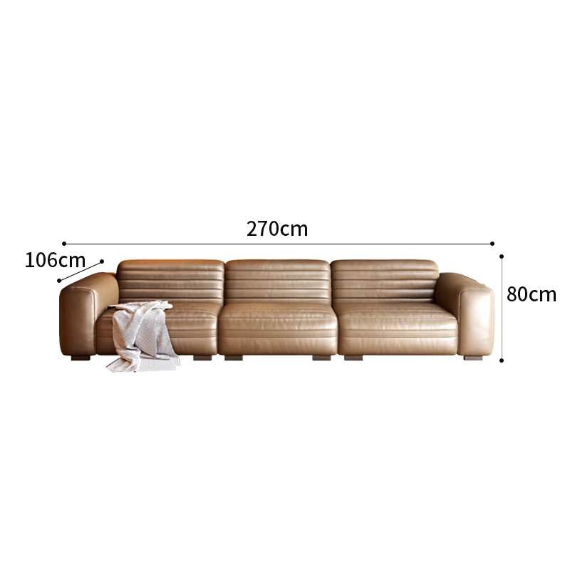 Cream Wind Leather Sofa Head Layer Cowhide Villa Large Flat Dark Color Light Color Leather Sofa Business Home Sofa