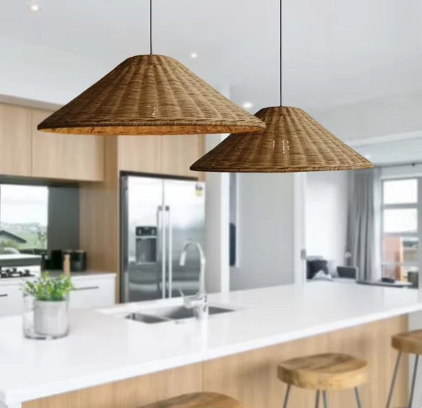 CHEAP PRICE HIGH QUALITY Wicker Cone Lamp Shade Hanging Rattan Pendant Light