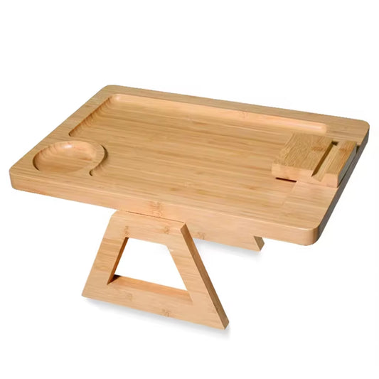 AM Foldable Bamboo Couch Arm Tray Table Couch Sofa Armrest Tray Coffee Side Table with 360 Rotating