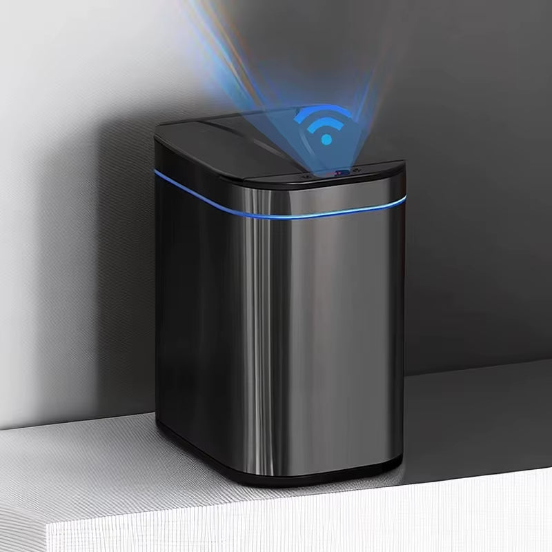 Stainless Steel Trash Can High-Capacity Garbage Bin Automatic Sensor Touch Free Smart Waste Bins for Bathroom Bedroom