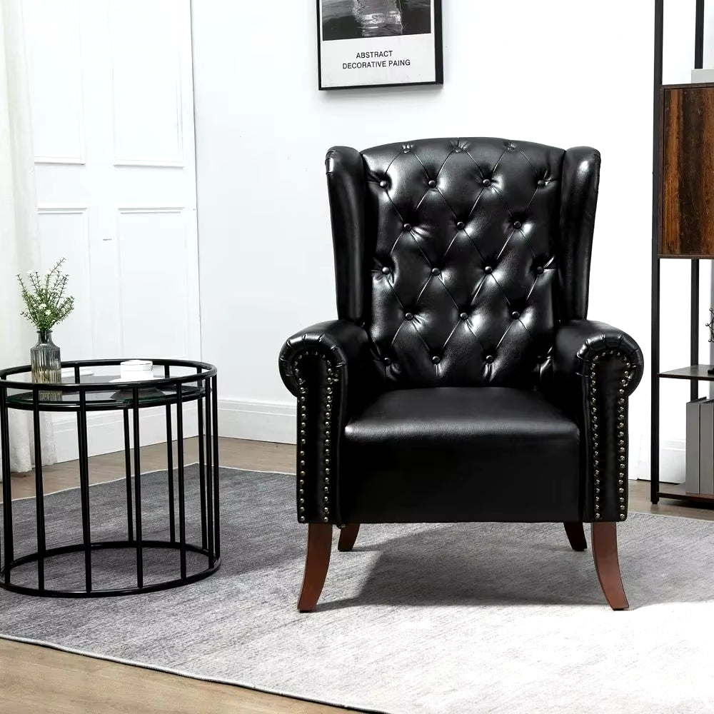 Contemporary PU Leather Accent Chair with Tufted Wingback Design for Living Room