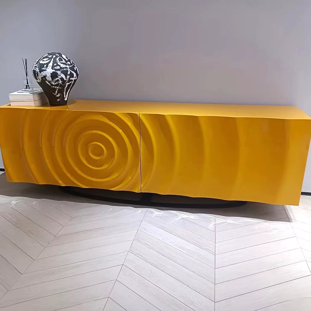 High Luxury Custom Luxury Villa Italian Designer Art Furniture Solid Wood Carved Water Ripple Sideboard