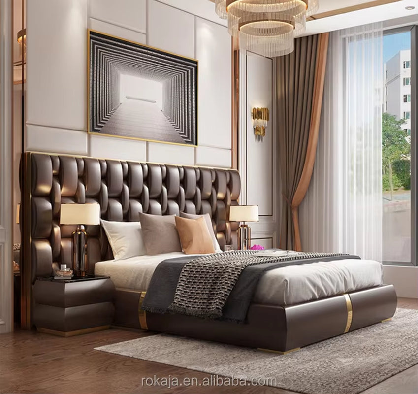 American Style Wide Bedhead Bed Bedroom Set Modern Luxury Leather New Design Beds Room Furniture High End King Bed