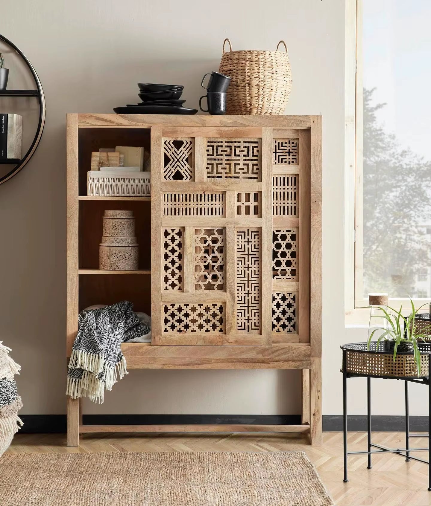 Canning Sliding Door Storage Cabinet Made from Mango Wood for Homes Offices and Hotels and for Dinning and Kitchen Storage OEM