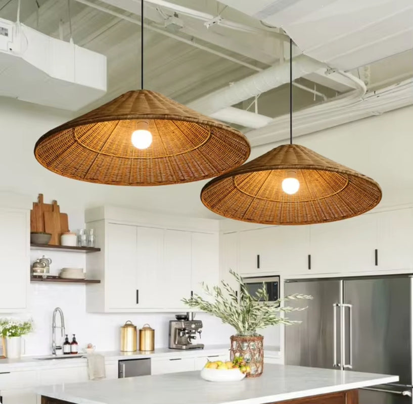CHEAP PRICE HIGH QUALITY Wicker Cone Lamp Shade Hanging Rattan Pendant Light