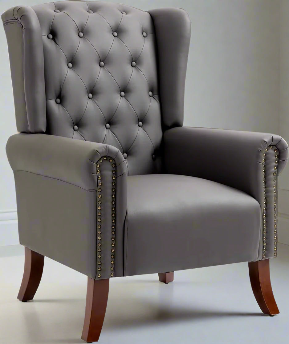Contemporary PU Leather Accent Chair with Tufted Wingback Design for Living Room