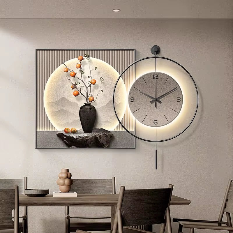 Modern Luxury Restaurant Decorative Painting Abstract Table Clock Hanging Painting Simple Living Room Mural Wall Clock