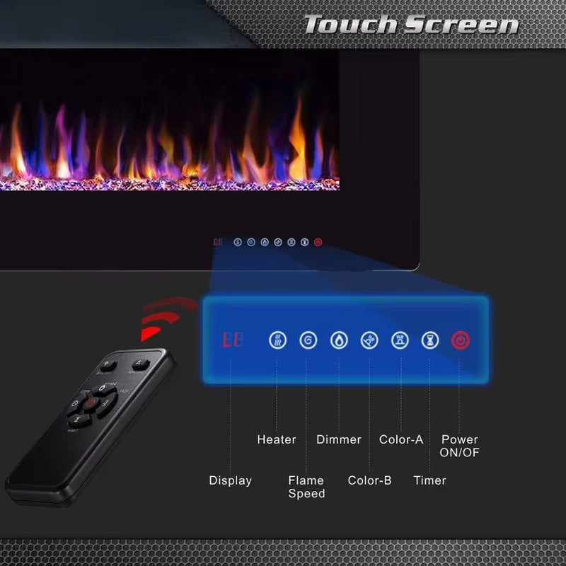 68 Inch LED 3D 5 Flame Brightness Ceramic Space Infrared Wall Recessed Electric Fireplace Heater