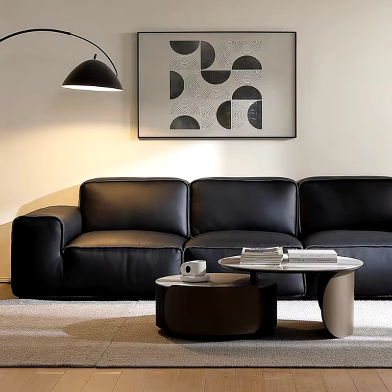 2024 Italian Luxury Leather Sofa Combination Modern Minimalist Black Cow Leather for Living Room Straight New Arrival