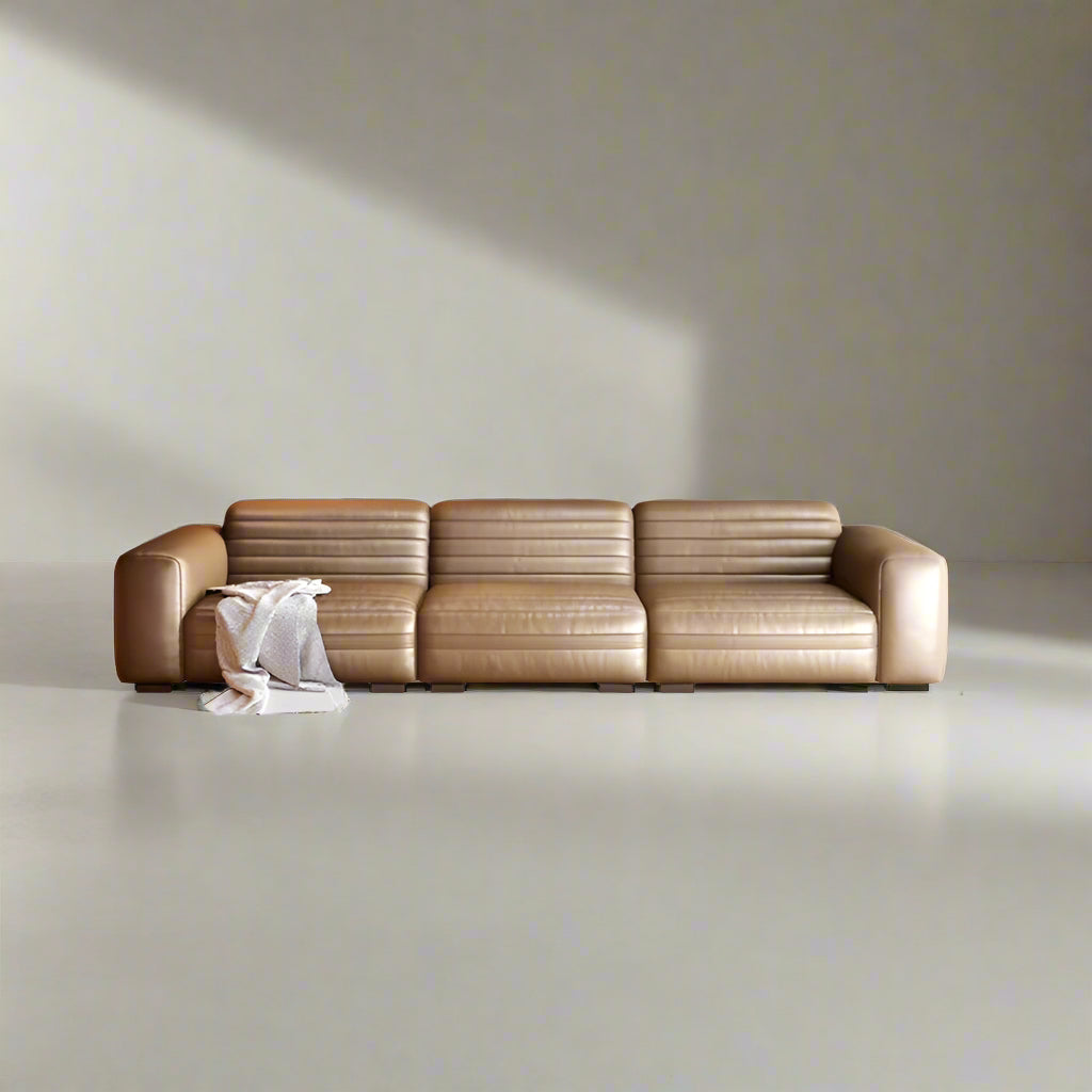 Cream Wind Leather Sofa Head Layer Cowhide Villa Large Flat Dark Color Light Color Leather Sofa Business Home Sofa