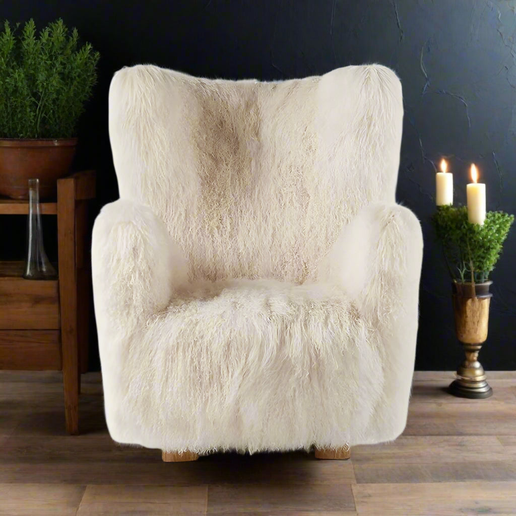 Cloudeluxe | Modern Sheepskin Lounge Chair – Teddy Fabric Armrest Sofa for Cozy Living