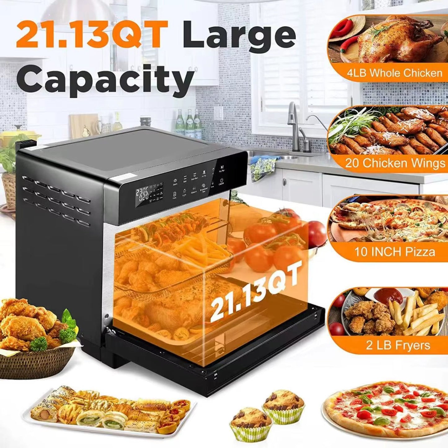 16-In-1 Multi-Functional 20L Steam Oven with Steaming, Air Fryer, Baking, Rotisserie, Slow Cook, and Keep Warm Functions