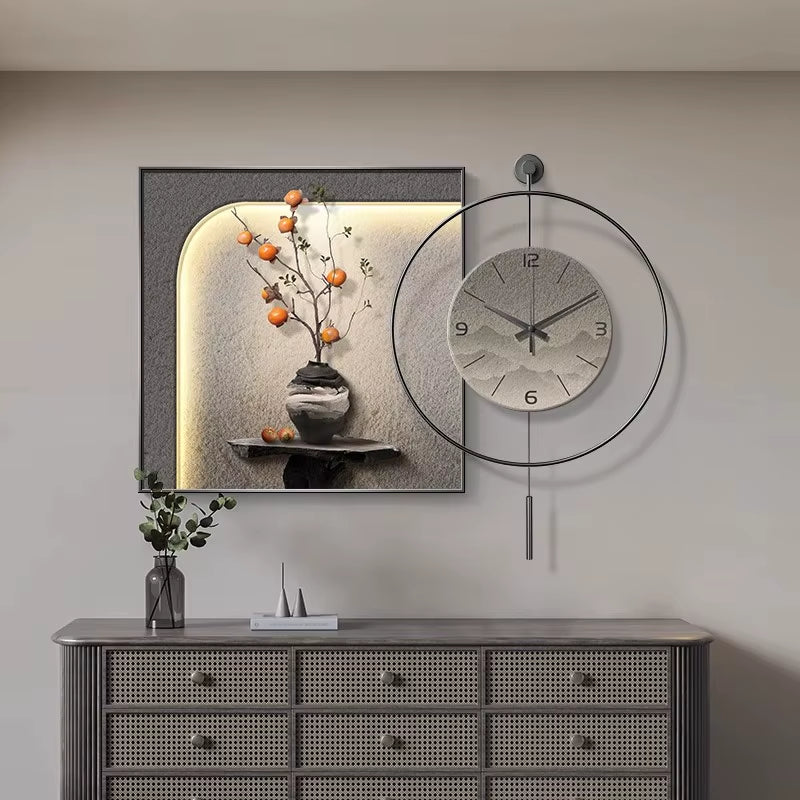 Modern Luxury Restaurant Decorative Painting Abstract Table Clock Hanging Painting Simple Living Room Mural Wall Clock