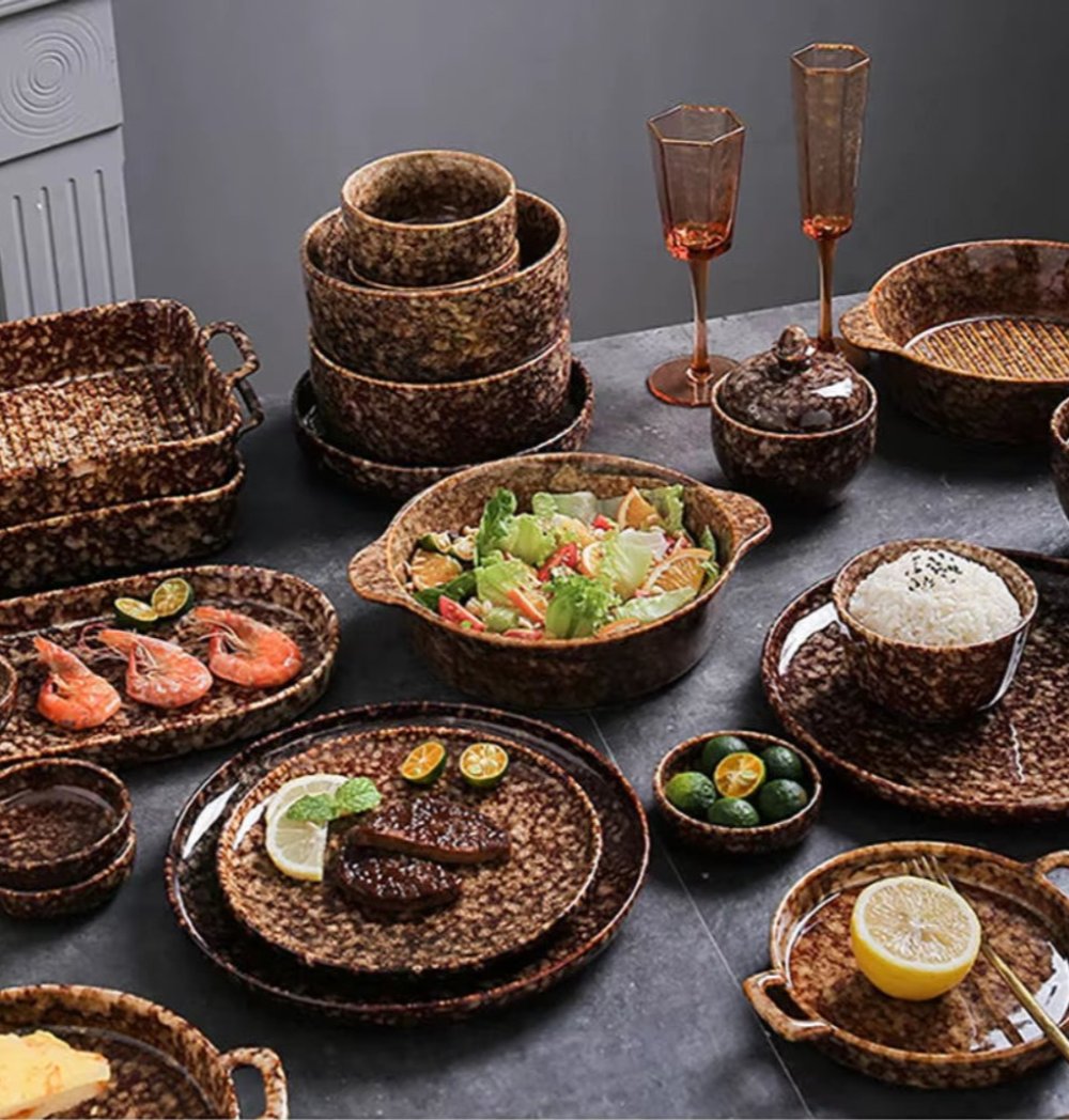 2023 Creative Japanese Style Ceramic Dishes & Plates Bowls Set Vintage Dish Steak Plate for Household Restaurant Porcelain