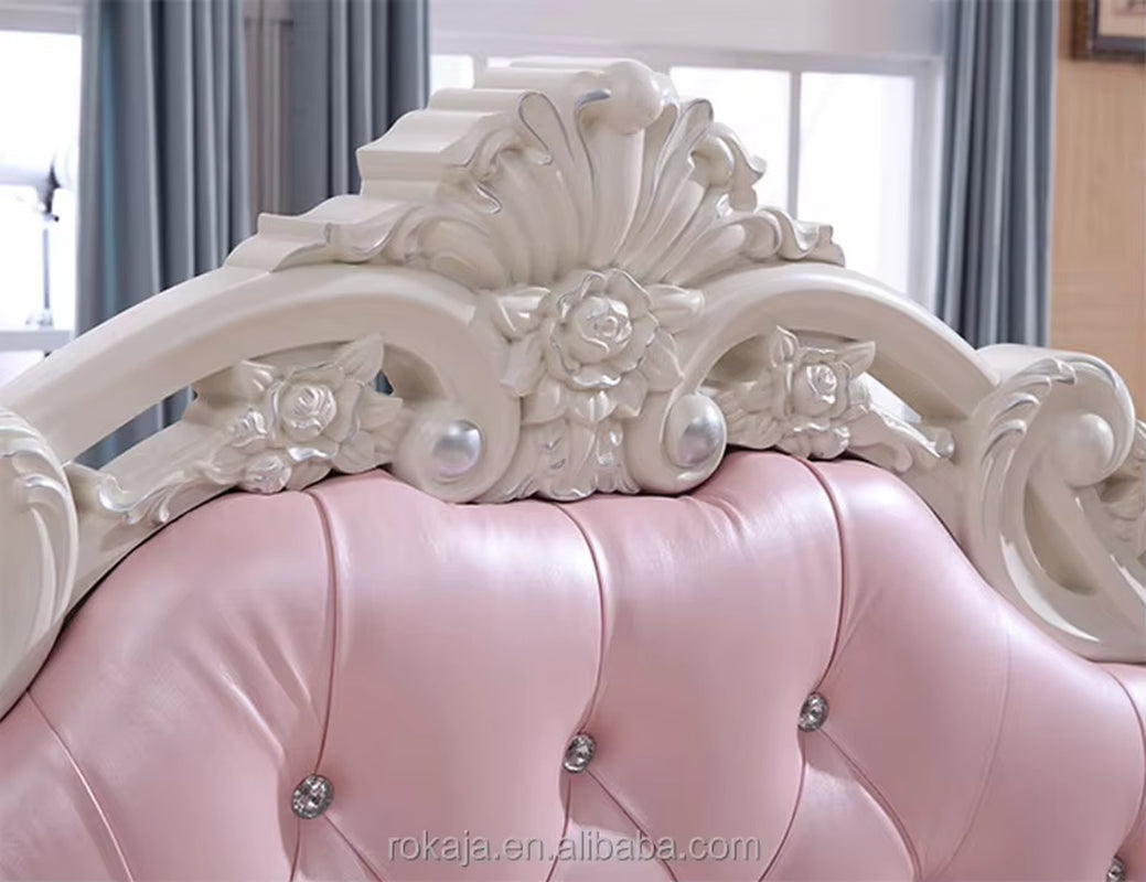 Antique European Style Luxury Bed European Traditional Style Bed Leather Carved Wood Sexy Bed Furniture