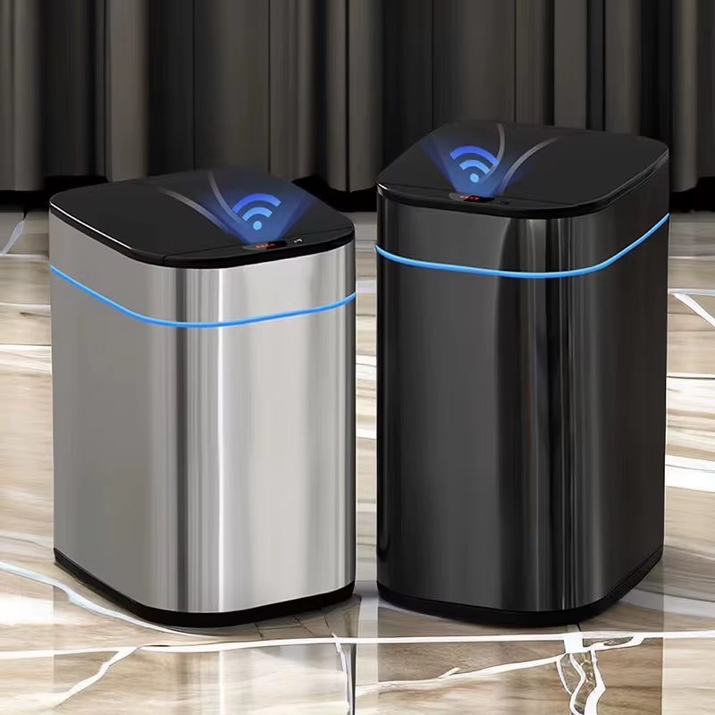 Stainless Steel Trash Can High-Capacity Garbage Bin Automatic Sensor Touch Free Smart Waste Bins for Bathroom Bedroom