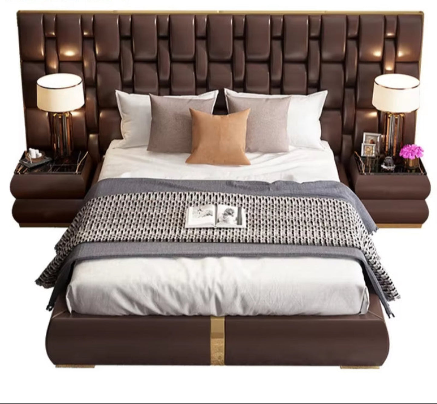 American Style Wide Bedhead Bed Bedroom Set Modern Luxury Leather New Design Beds Room Furniture High End King Bed