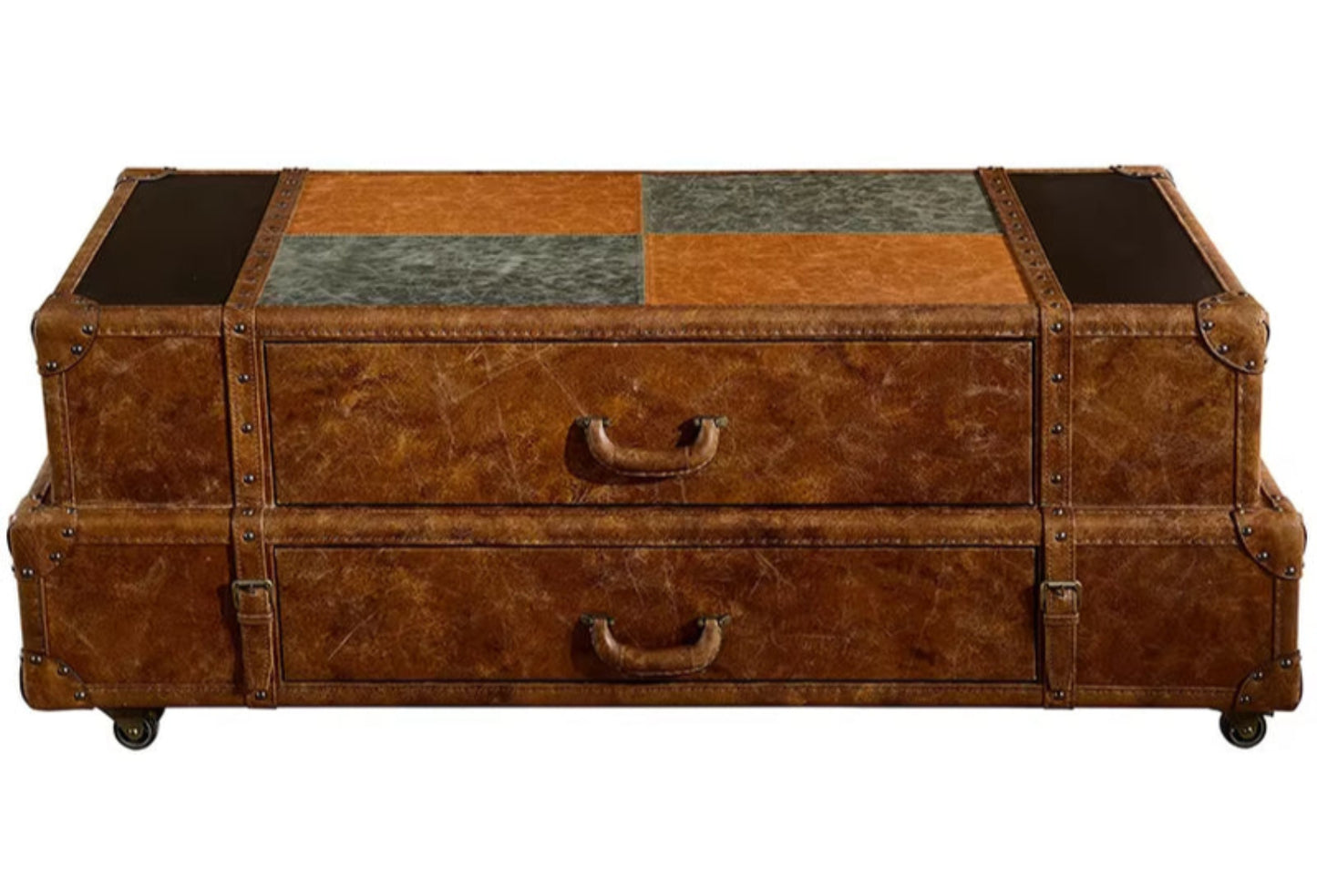 Antique Leather Cabinet Storage Trunk