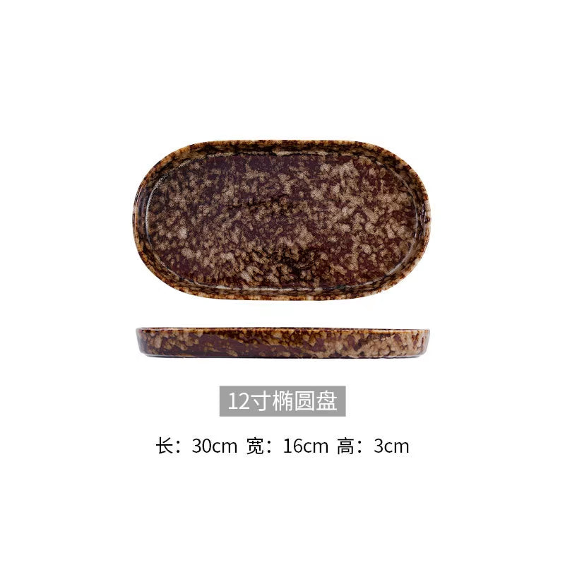 2023 Creative Japanese Style Ceramic Dishes & Plates Bowls Set Vintage Dish Steak Plate for Household Restaurant Porcelain