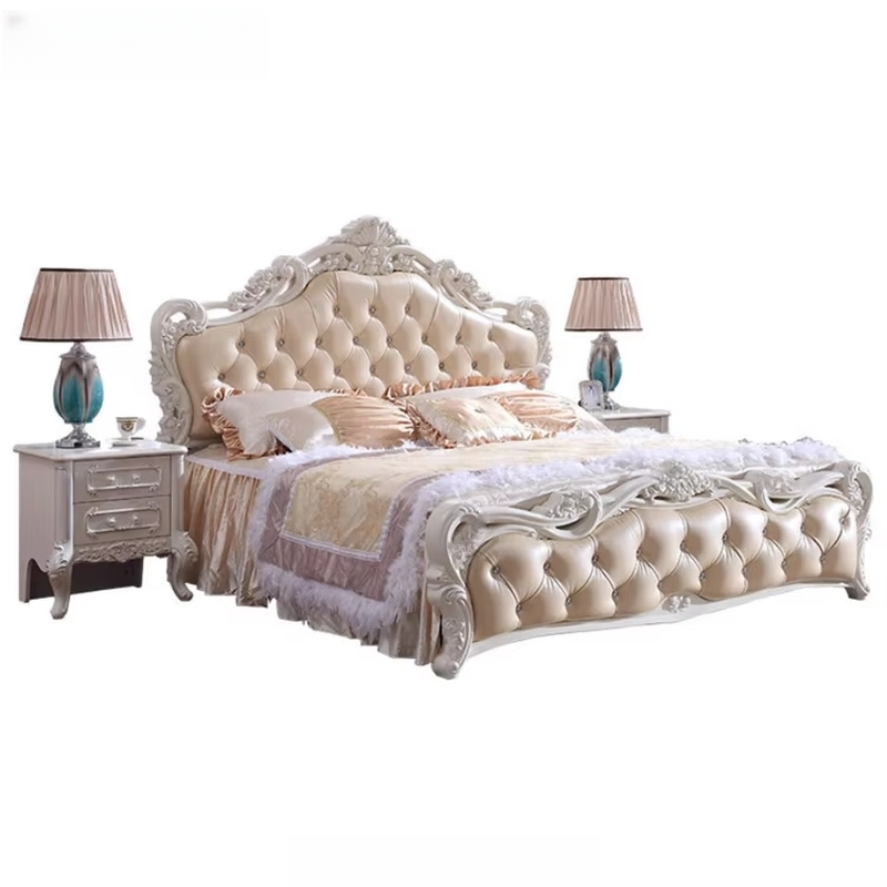 Antique European Style Luxury Bed European Traditional Style Bed Leather Carved Wood Sexy Bed Furniture