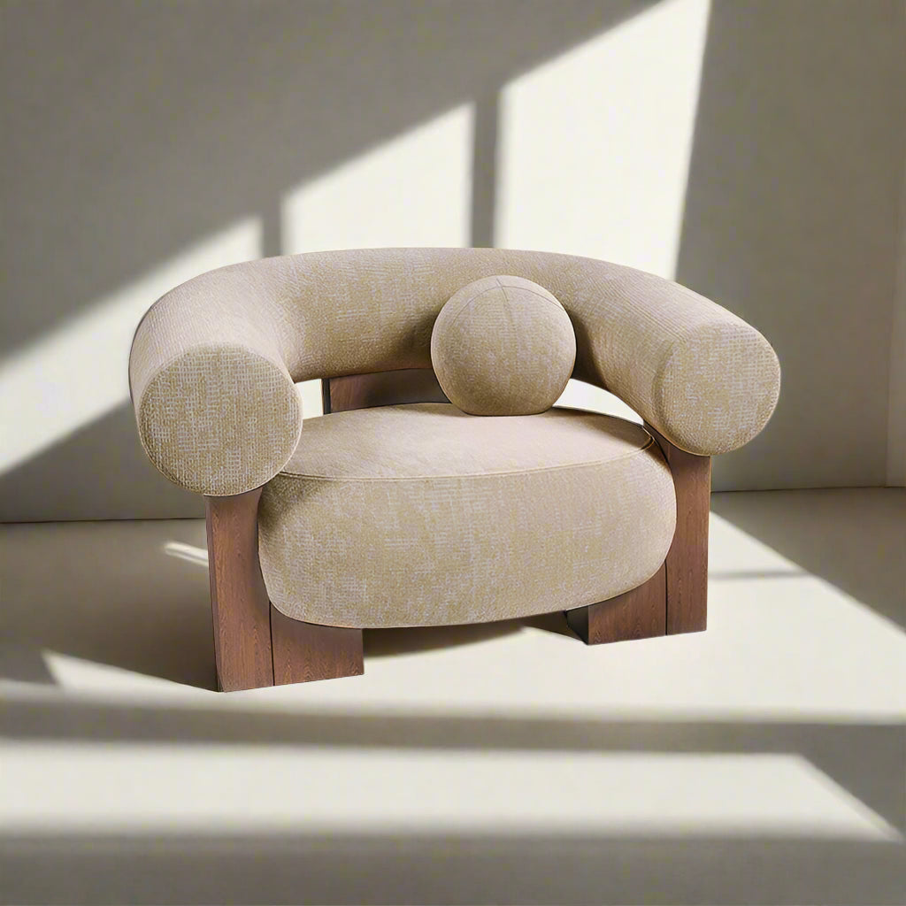 NordicNova | Modern Minimalist Solid Wood Fabric Sofa – Designer Lounge Seating with stool