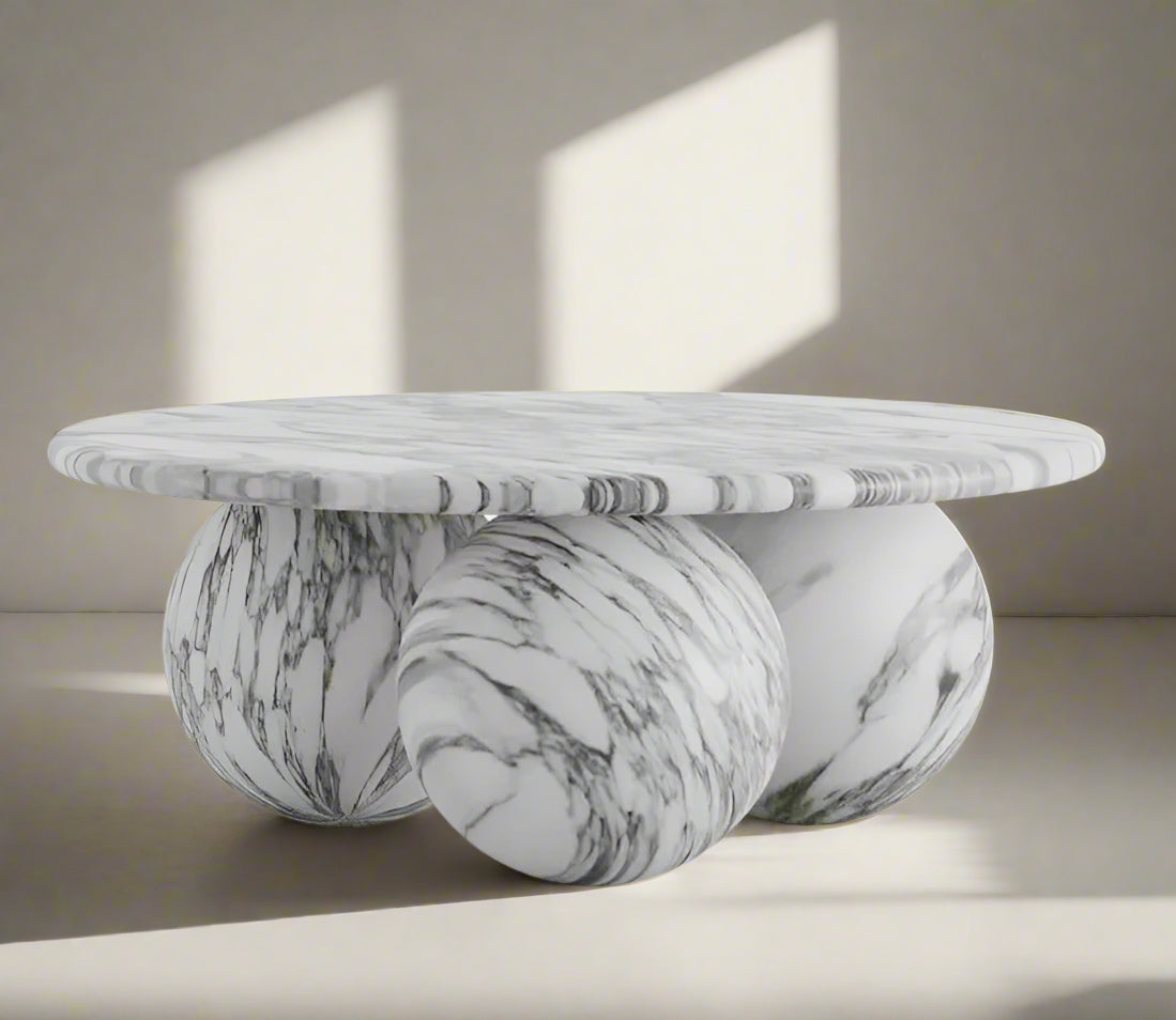 Calacatta Viola Marble Orb Base Coffee Table | Modern Sculptural Luxury